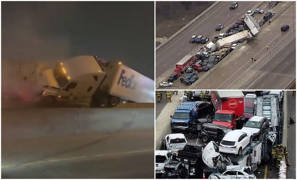 Peste 100 de maşini făcute praf, 6 morţi şi 65 de răniţi, după un carambol de proporții pe o autostradă